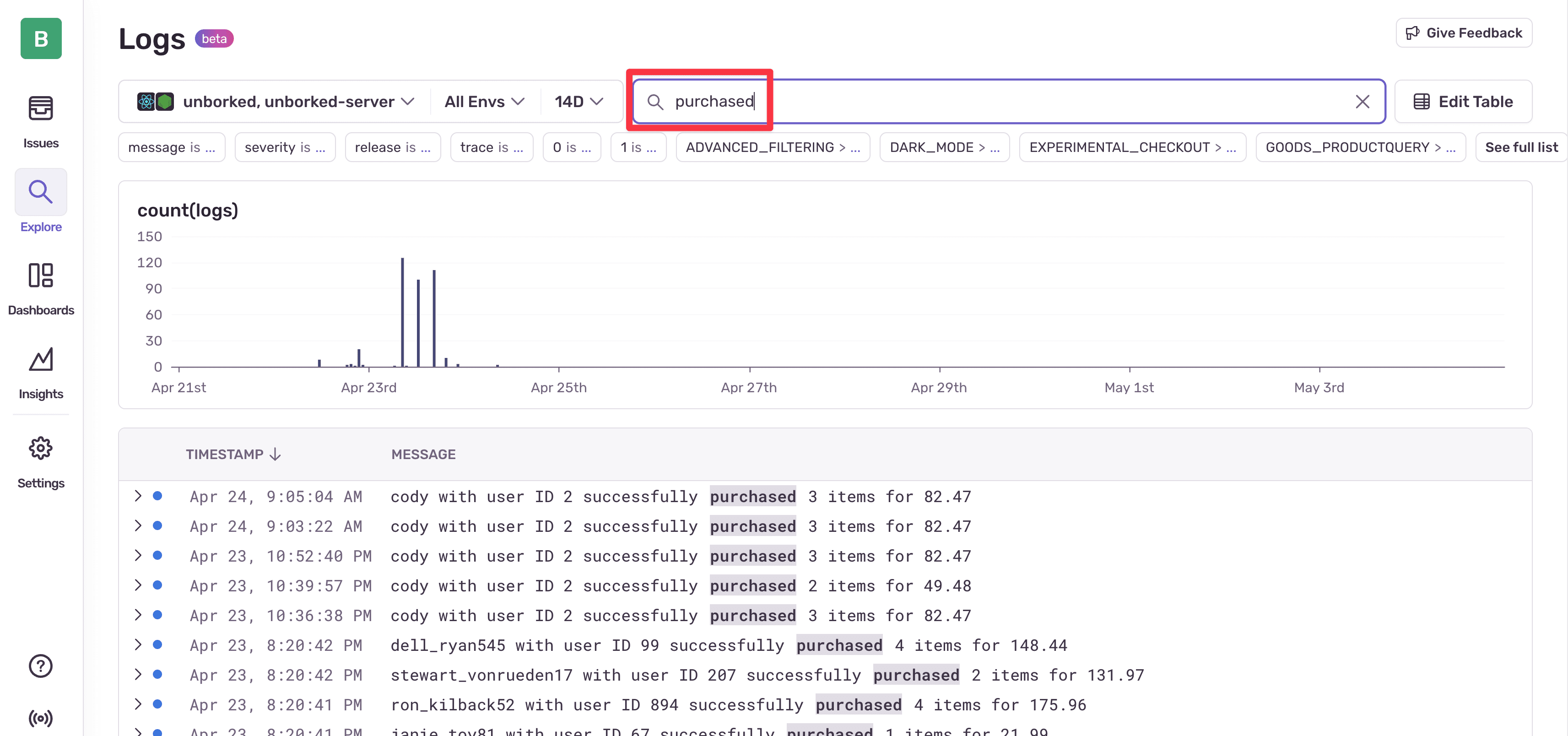 Raw Text Logs Search