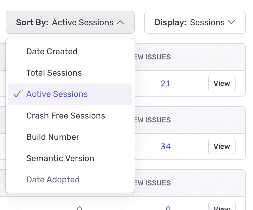 Sort By: Active Sessions dropdown